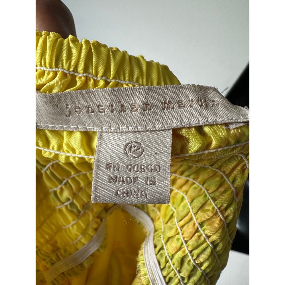 Vintage Y2K Silk Yellow Paisley Handkerchief Hem Strapless Dress Size 12 Boho - Picture 4 of 8
